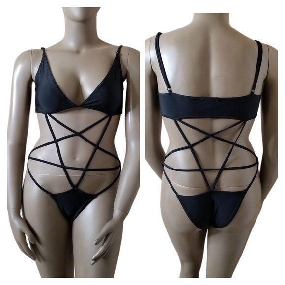 Widow Other - WIDOW One Piece Swimsuit Womens XL Black Pentagram Goth Cheeky Deep Sea Abyss
